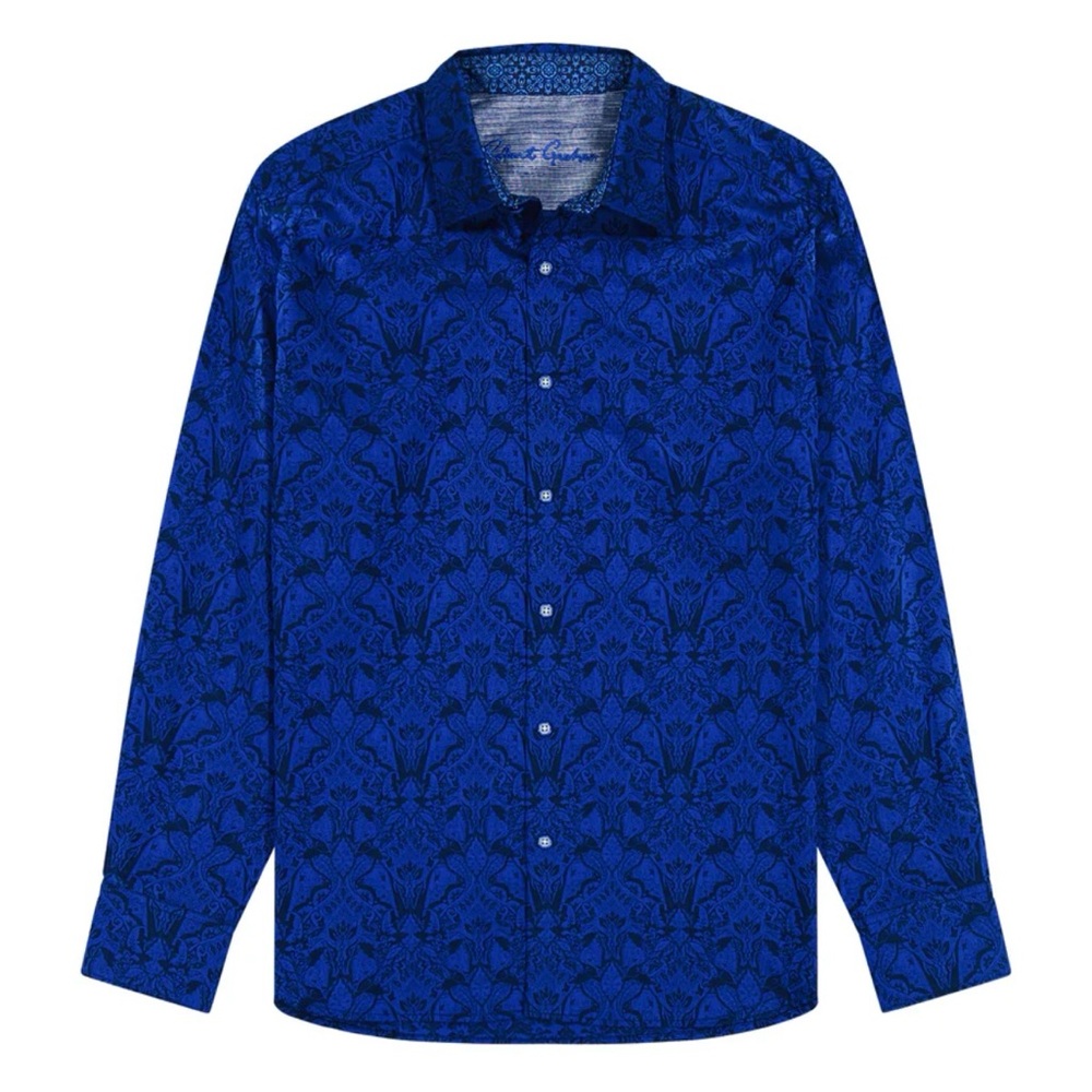 Men's Blue Patterned Button Down Dress Shirt